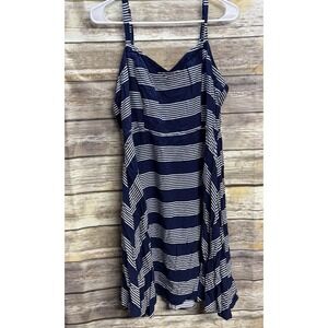 Torrid Women's Plus Size 1 Navy White Stripe Smocked Bodice Fit Flare Dress